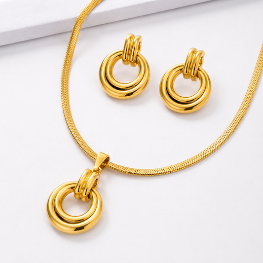 18K Gold Plated Double Circle Necklace & Earring Set | Le Paris Jewels