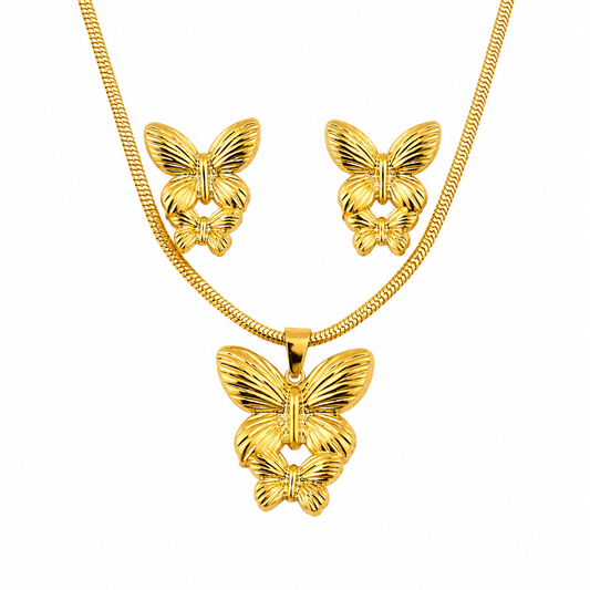18K Gold Plated Butterfly Necklace & Earring Set | Le Paris Jewels