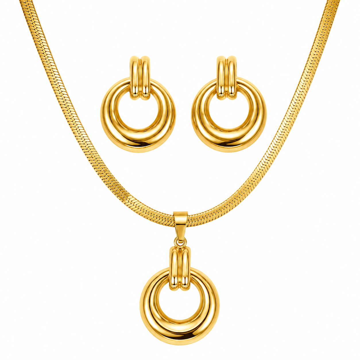 18K Gold Plated Double Circle Necklace & Earring Set | Le Paris Jewels