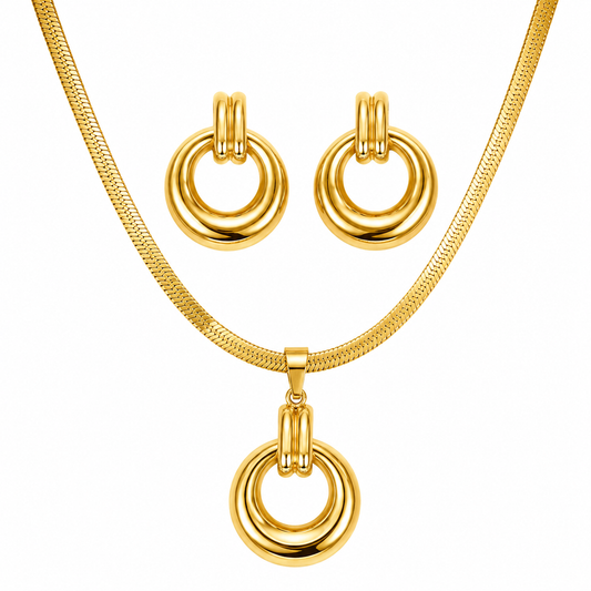 18K Gold Plated Double Circle Necklace & Earring Set | Le Paris Jewels