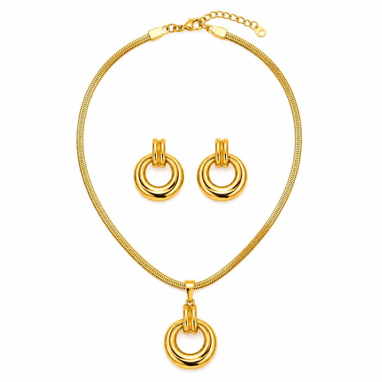 18K Gold Plated Double Circle Necklace & Earring Set | Le Paris Jewels