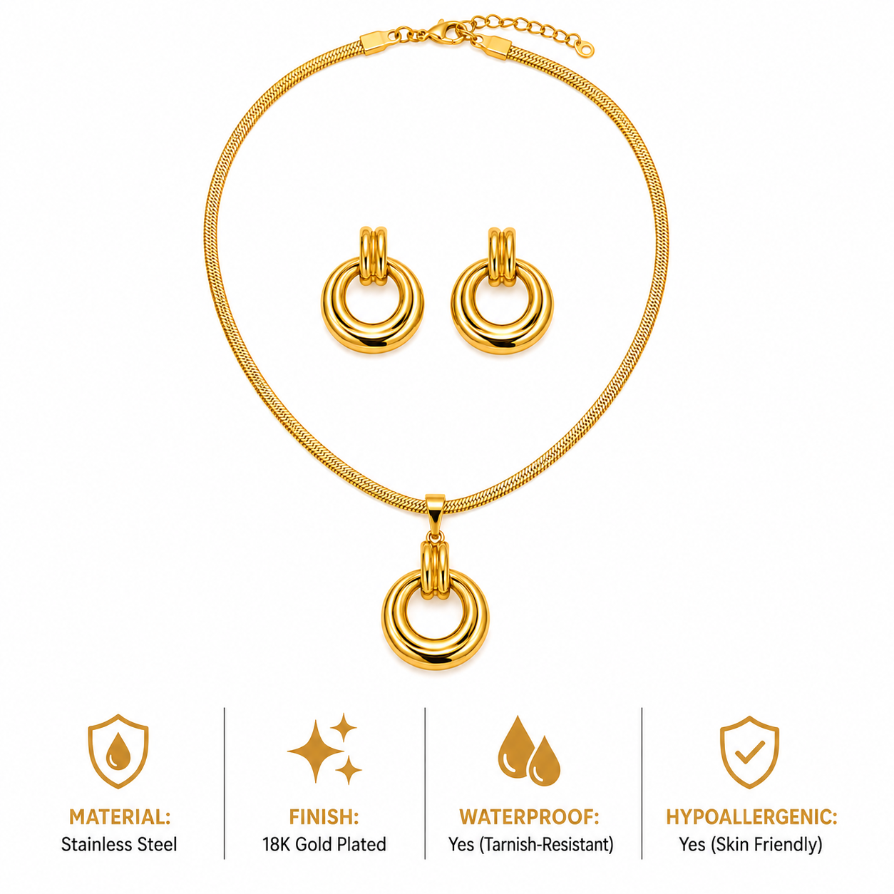 18K Gold Plated Double Circle Necklace & Earring Set | Le Paris Jewels
