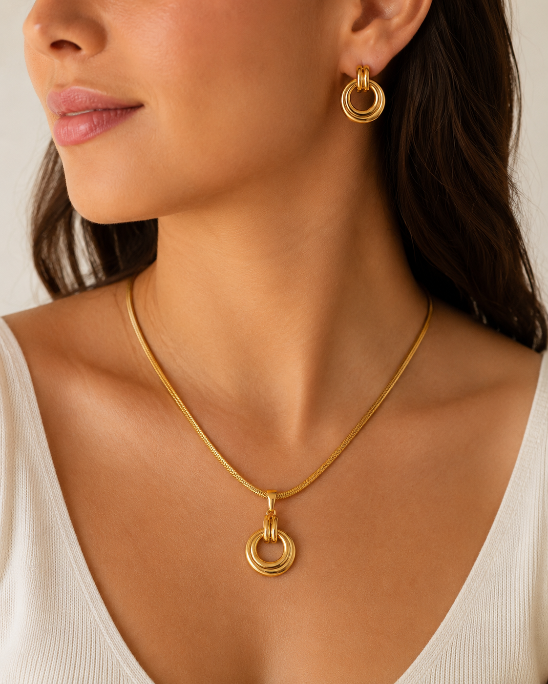 18K Gold Plated Double Circle Necklace & Earring Set | Le Paris Jewels