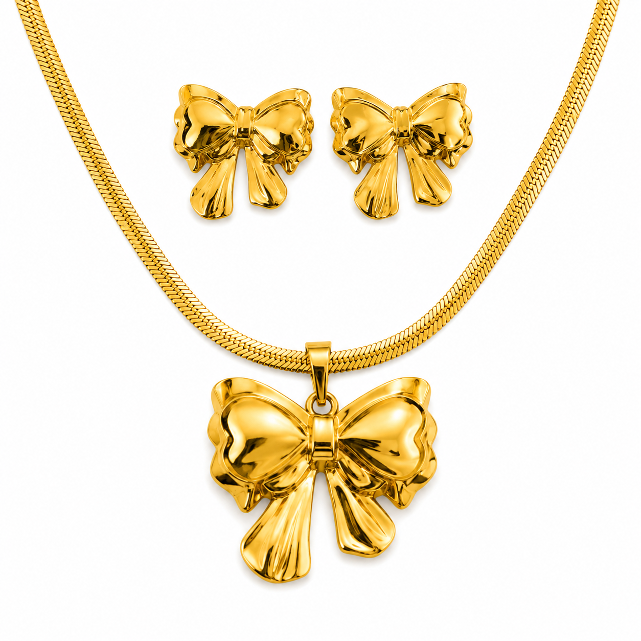 Bow Necklace & Earrings Set – 18K Gold Plated Stainless Steel