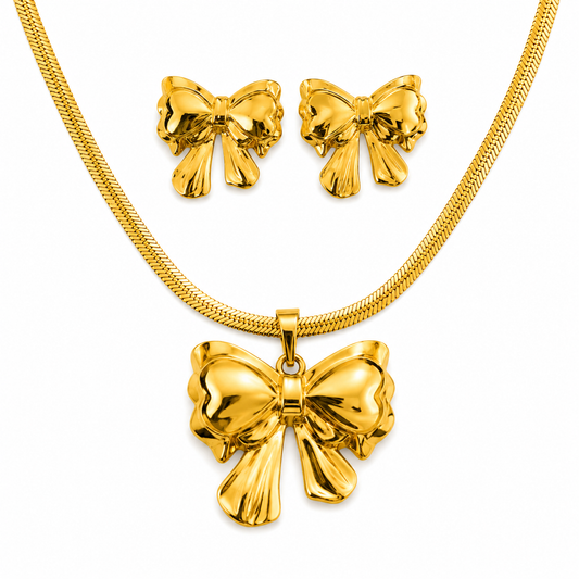 Bow Necklace & Earrings Set – 18K Gold Plated Stainless Steel
