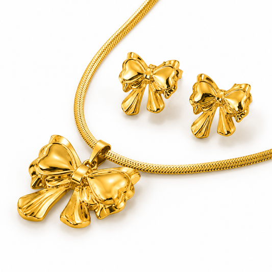 Bow Necklace & Earrings Set – 18K Gold Plated Stainless Steel