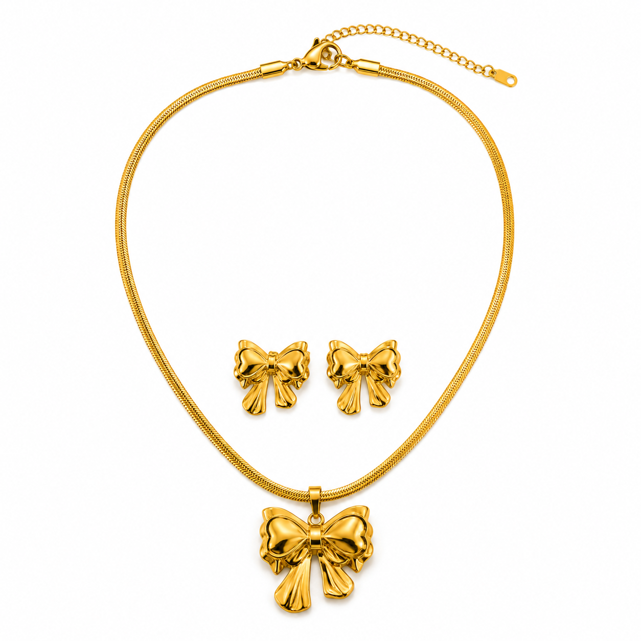 Bow Necklace & Earrings Set – 18K Gold Plated Stainless Steel