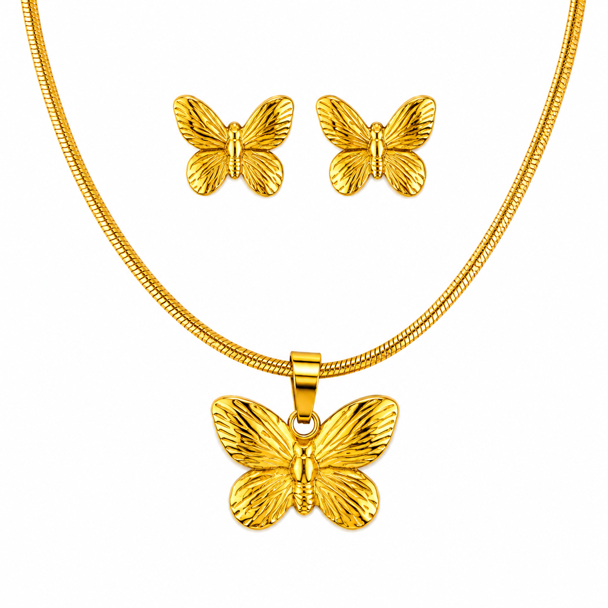 Butterfly Necklace & Earrings Set – 18K Gold Plated Stainless Steel