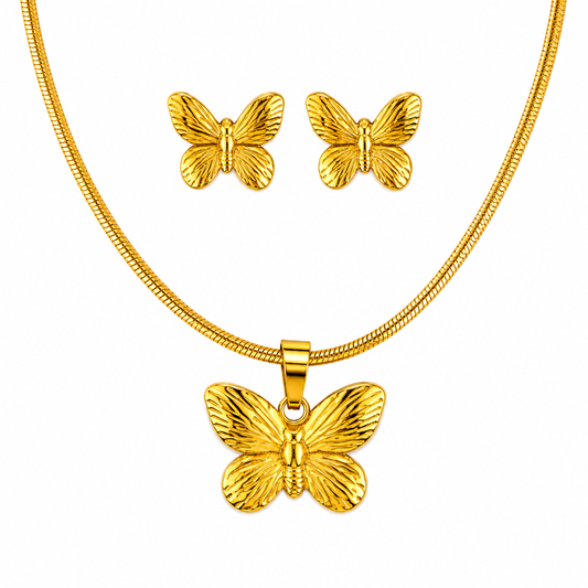 Butterfly Necklace & Earrings Set – 18K Gold Plated Stainless Steel
