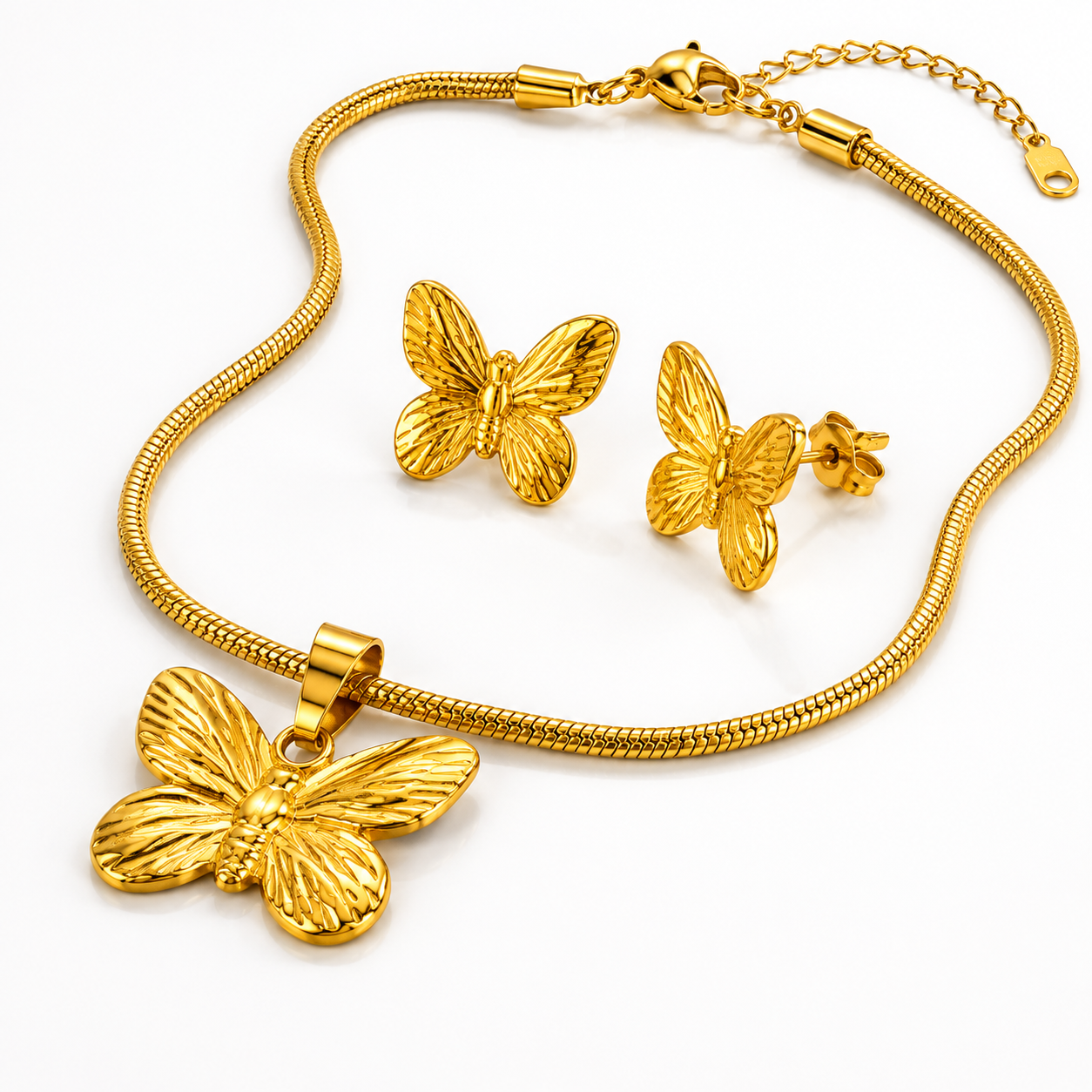 Butterfly Necklace & Earrings Set – 18K Gold Plated Stainless Steel
