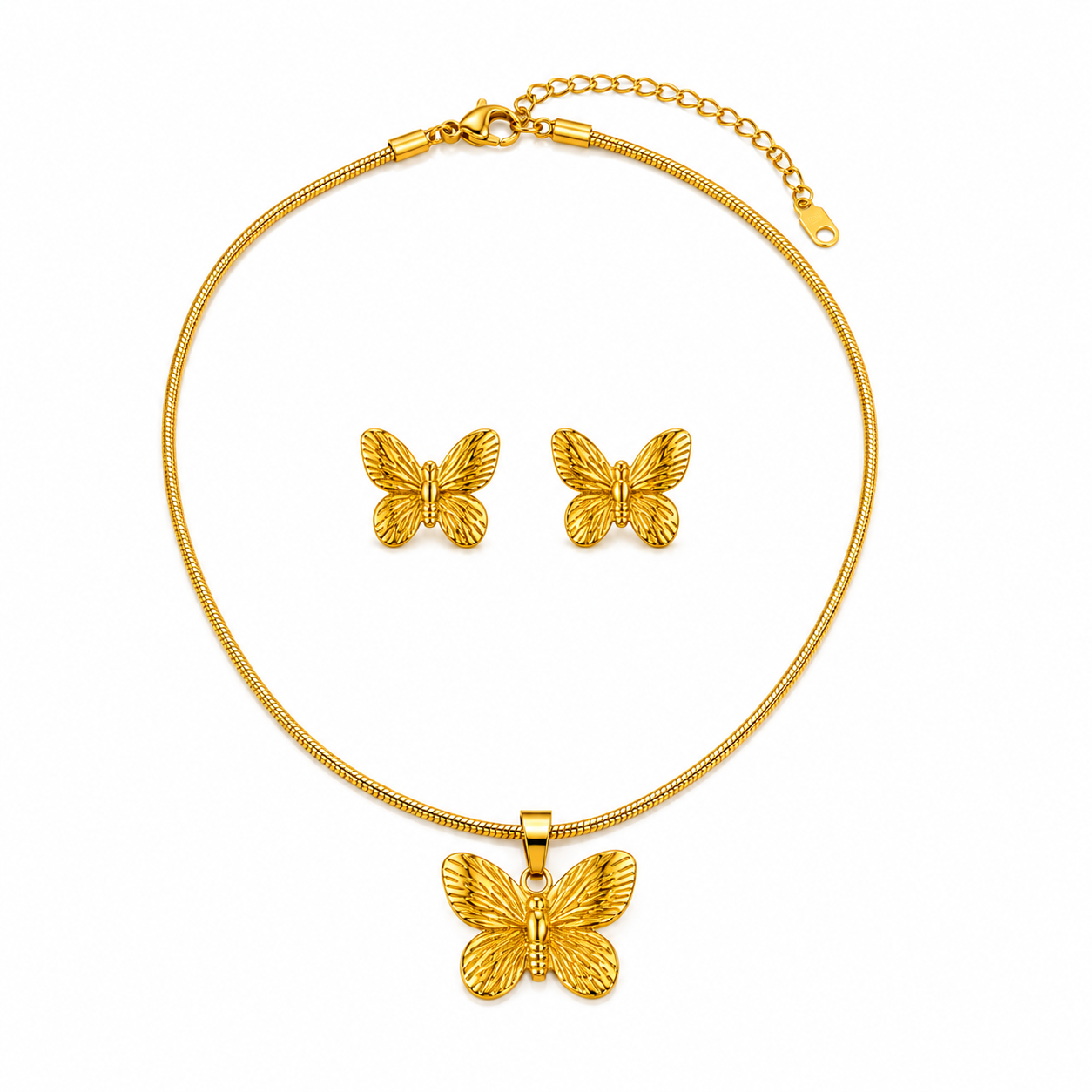 Butterfly Necklace & Earrings Set – 18K Gold Plated Stainless Steel