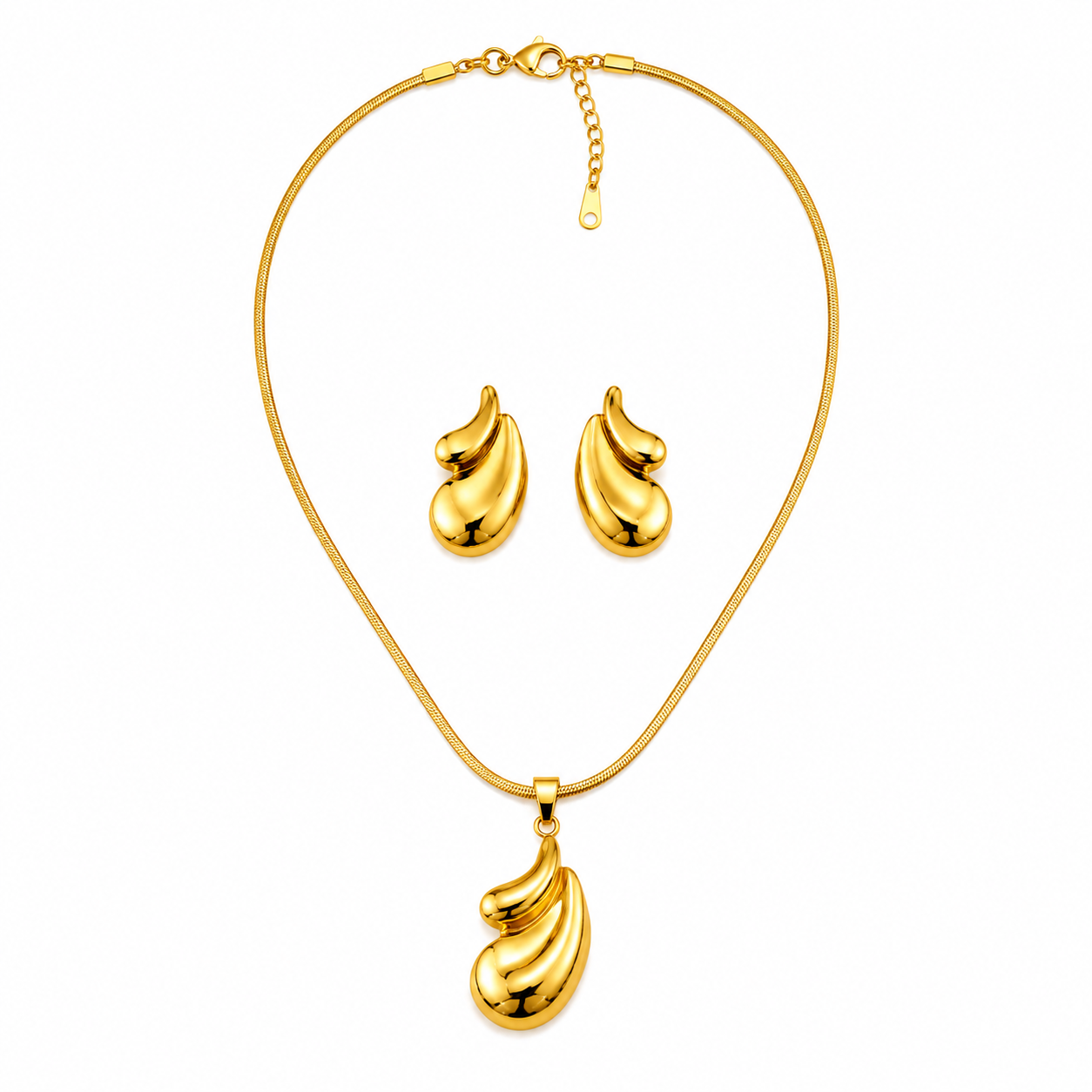 Sculpted Teardrop Necklace & Earrings Set – 18K Gold Plated Stainless Steel