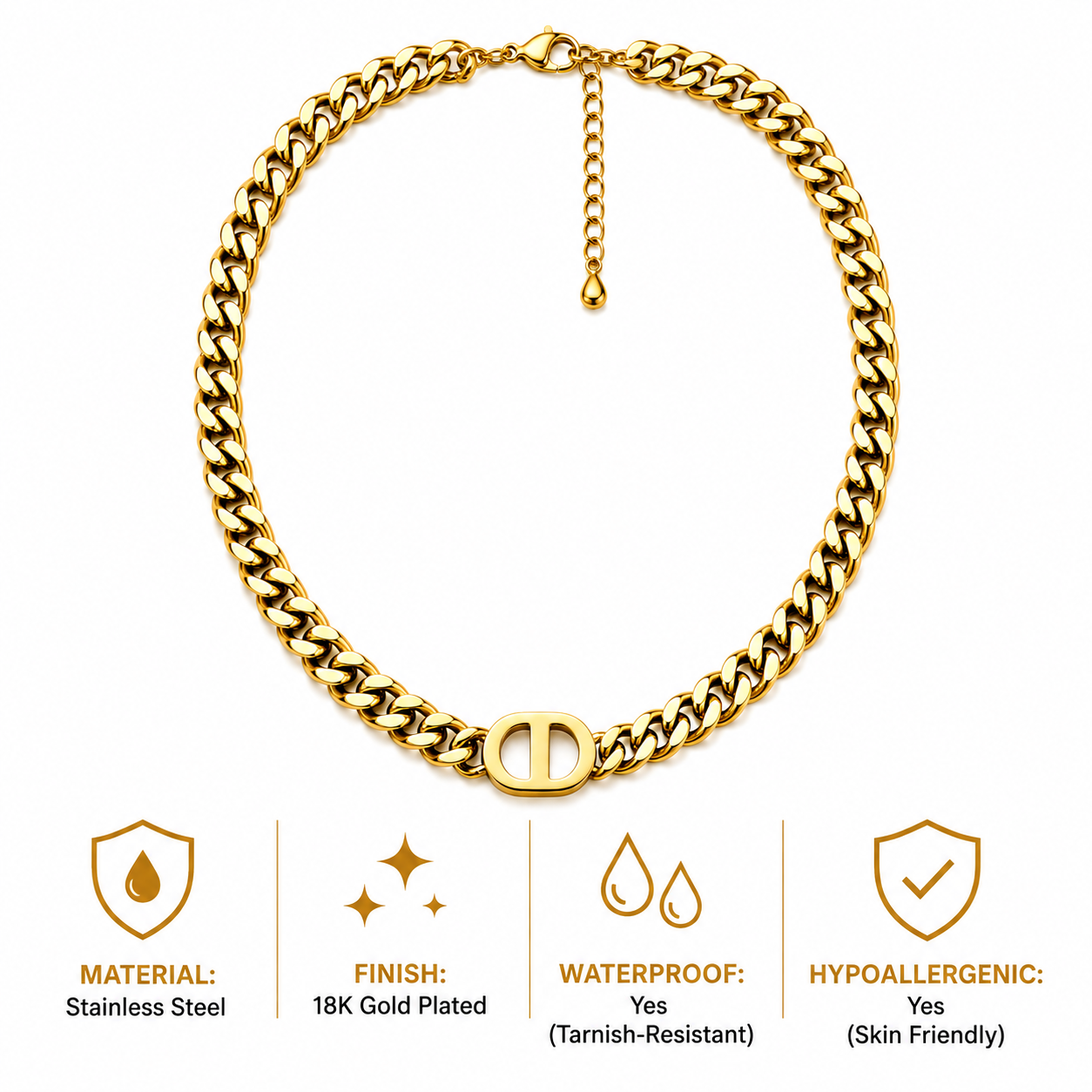 Chunky Cuban Link Statement Necklace – 18K Gold Plated Stainless Steel