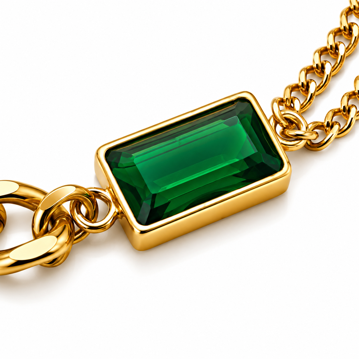 Green Stone Dual Chain Statement Necklace – 18K Gold Plated Stainless Steel