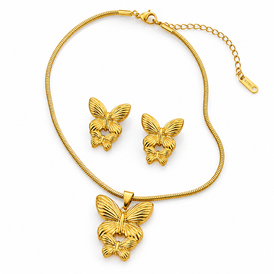 18K Gold Plated Butterfly Necklace & Earring Set | Le Paris Jewels