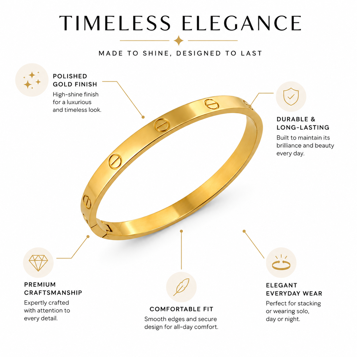 Classic Open Eternal Love Bangle – Gold