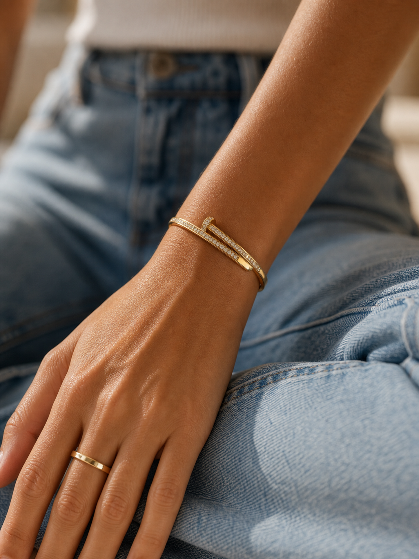Pavé Nail Bangle – Gold