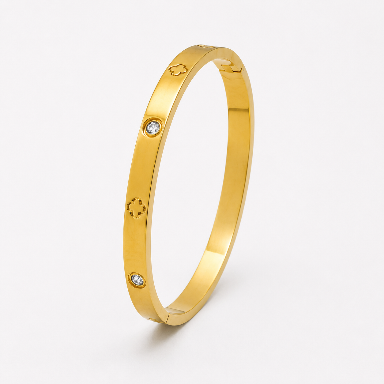 Engraved Open Bangle with Six Stones – Gold