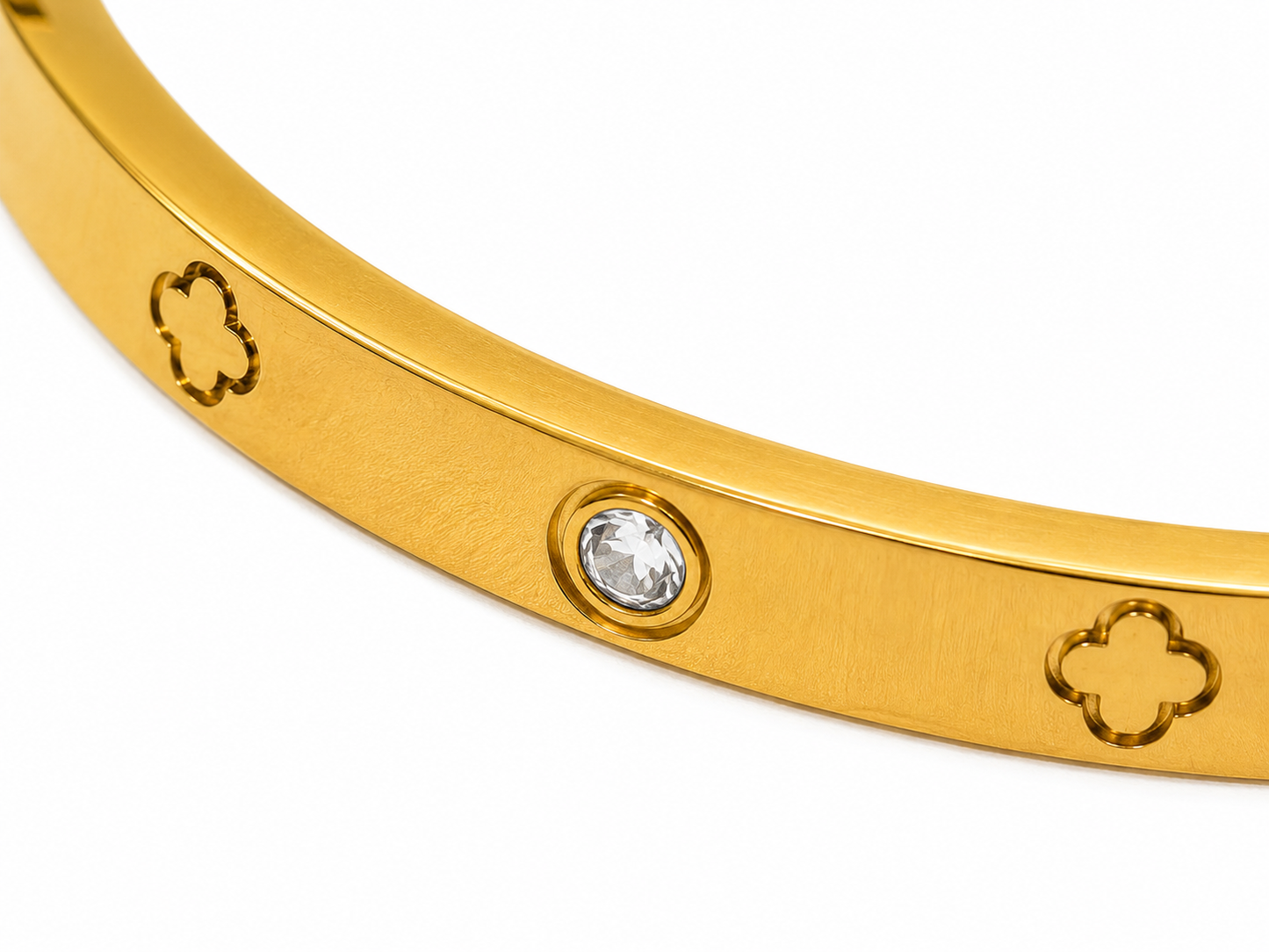 Engraved Open Bangle with Six Stones – Gold