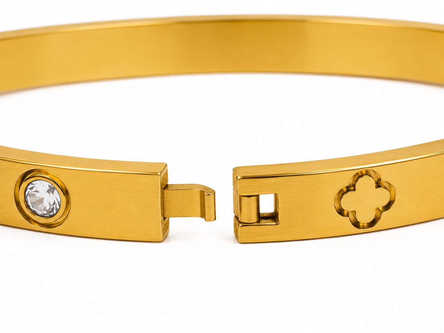 Engraved Open Bangle with Six Stones – Gold