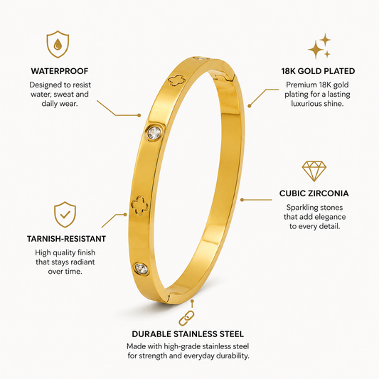 Engraved Open Bangle with Six Stones – Gold