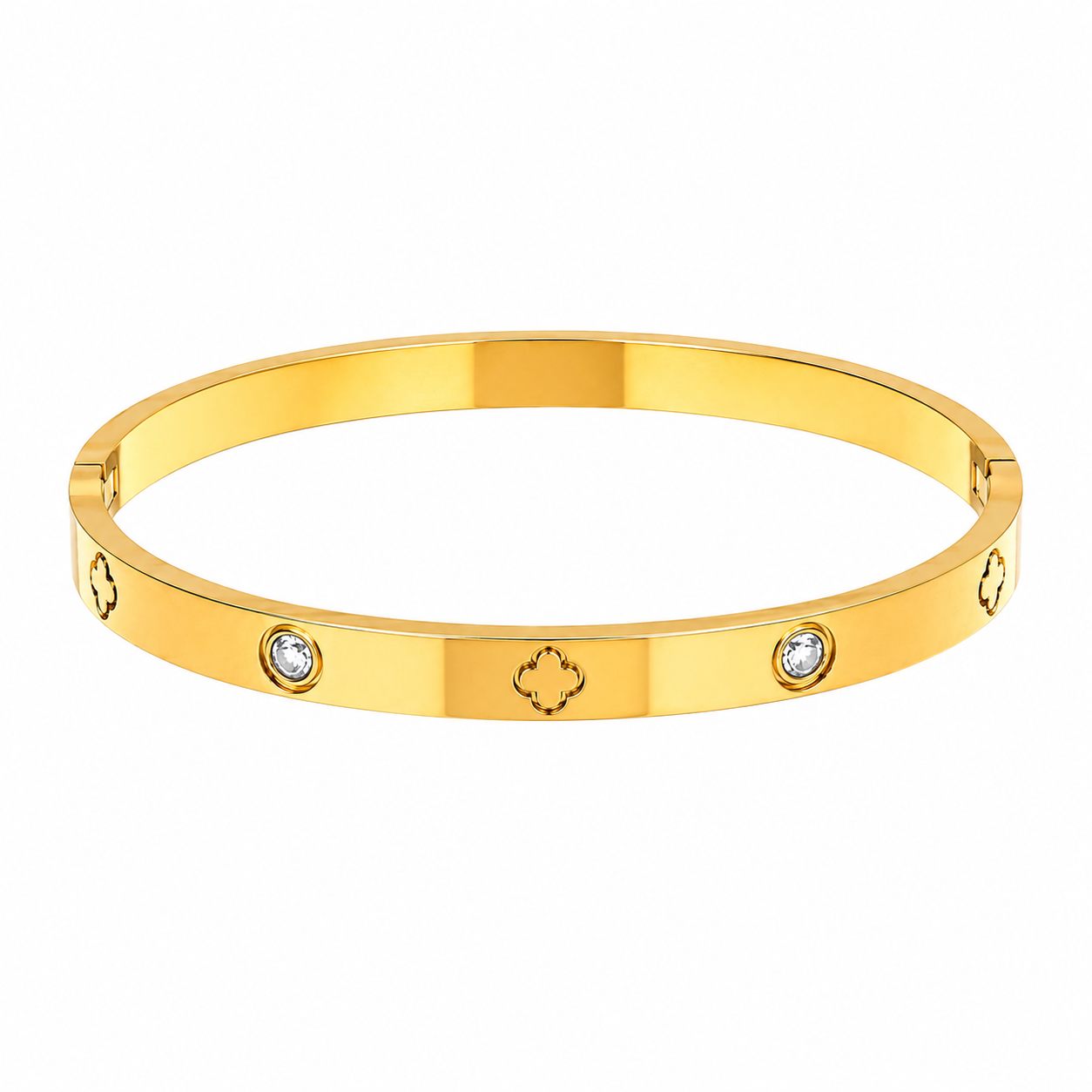 Engraved Open Bangle with Six Stones – Gold