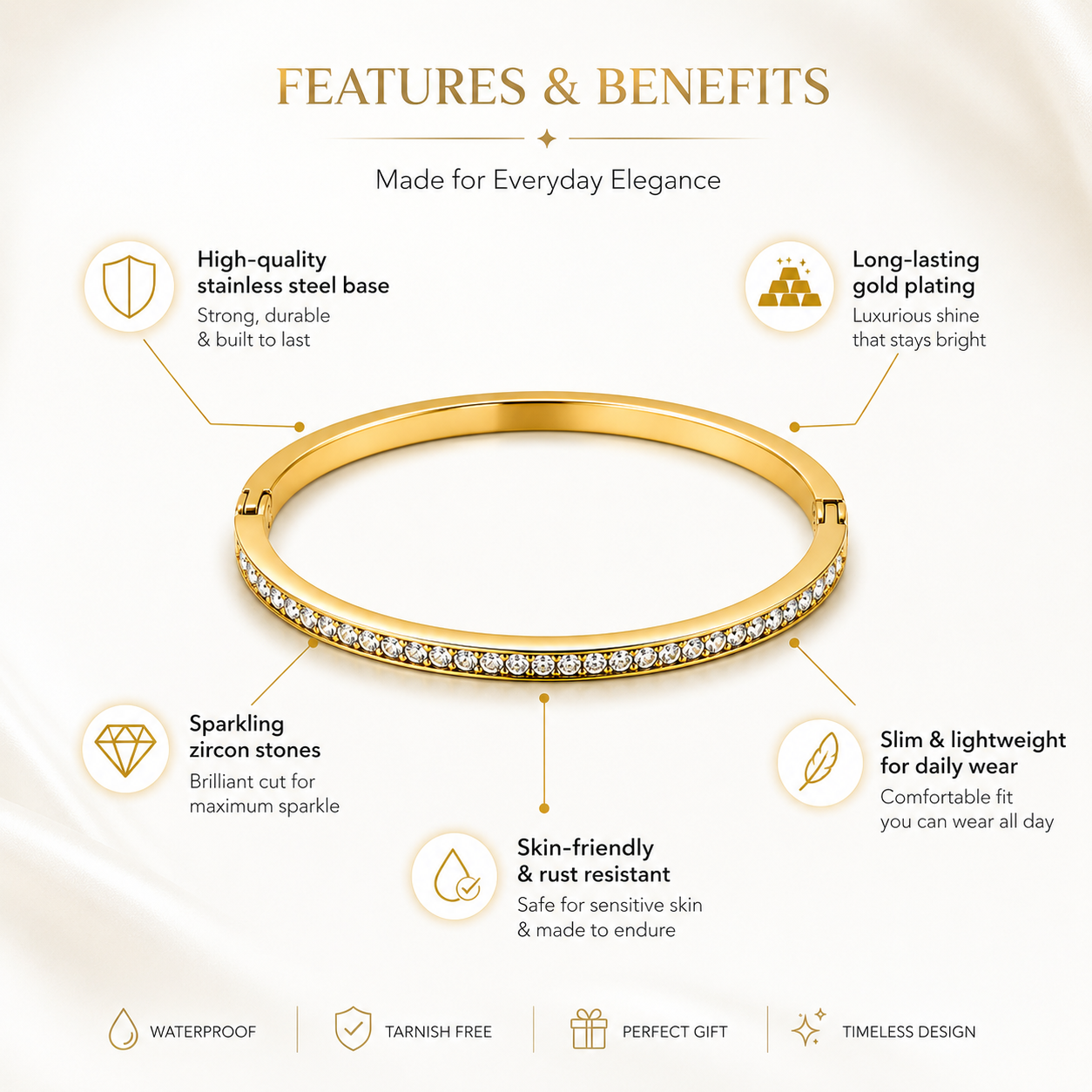 Slim Pavé Bangle – Gold