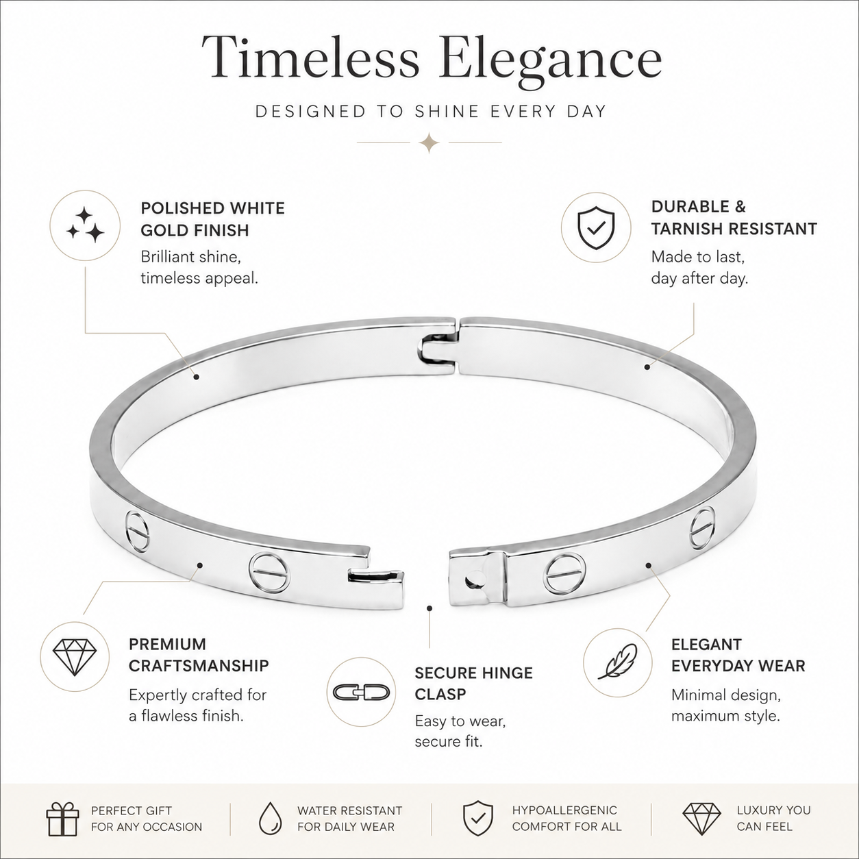 Classic Open Eternal Love Bangle – White