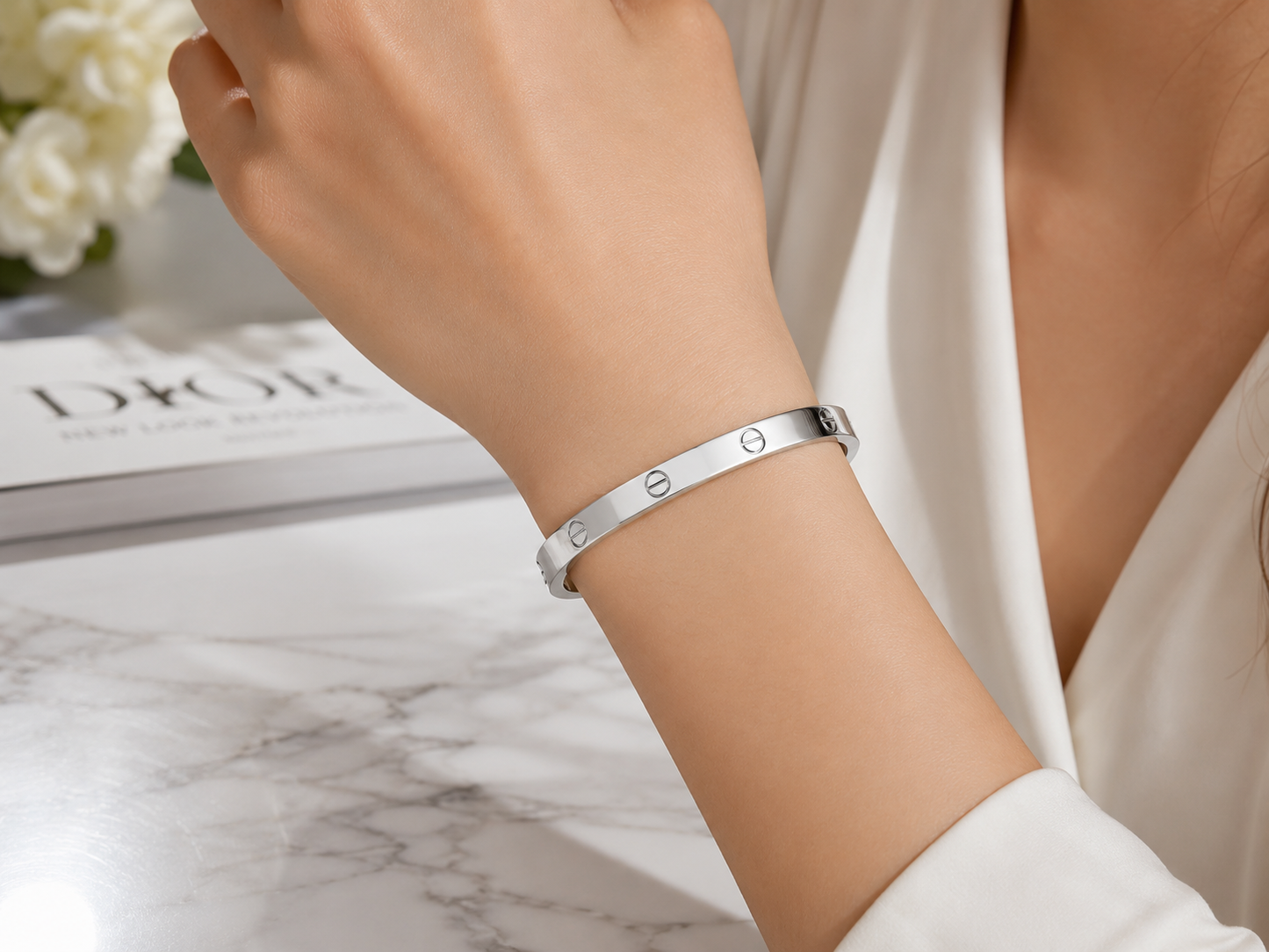 Classic Open Eternal Love Bangle – White